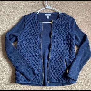 Charter Club Quilted Knit Zip sweater cardigan  Navy Blue - Size MP